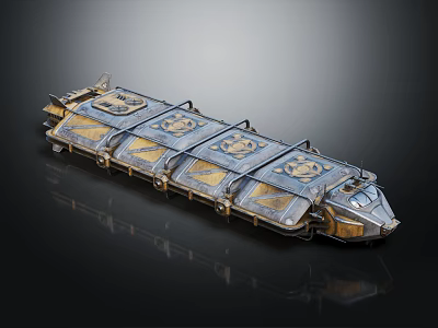Ancient Decorative Transport Structure With Multiple Panels Golden Patterns And Metallic Borders 3d model