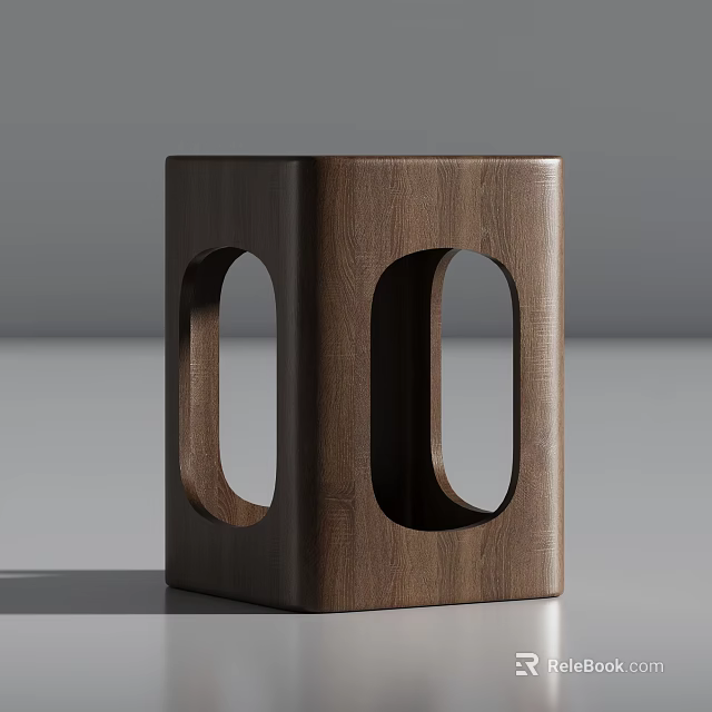 Modern Dark Brown Wooden Single Chair With Cube Shaped Hollow Sides Design 3d model 