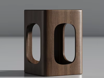 Modern Dark Brown Wooden Single Chair With Cube Shaped Hollow Sides Design 3d model
