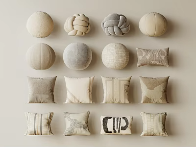 Various Decorative Throw Pillows With Neutral Tones Woven Textures And Striped Patterns 3d model