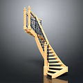 Wooden Curved Staircase Design With Black Iron Railings And Balusters