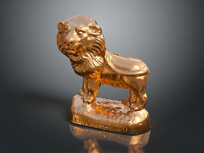 Golden Lion Statue With Detailed Base Engraved Animal Kingdom 2020 Text 3d model