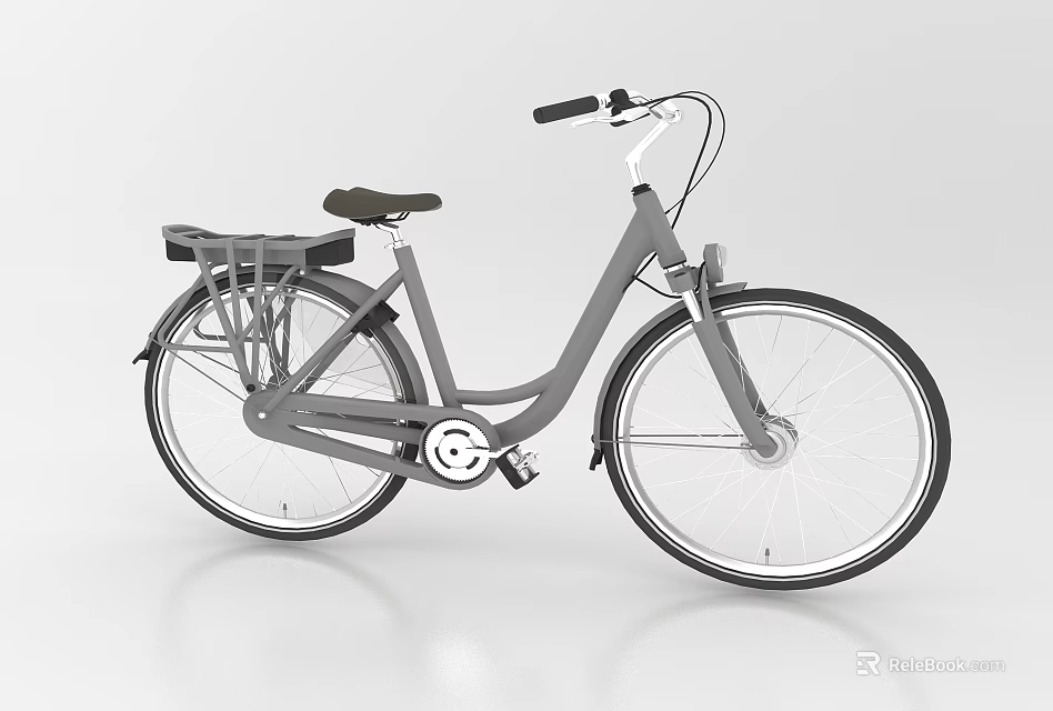 Gray City Bike With Rear Rack Black Seat And Sleek Design 3d model 