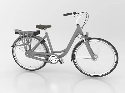 Gray City Bike With Rear Rack Black Seat And Sleek Design 3d model