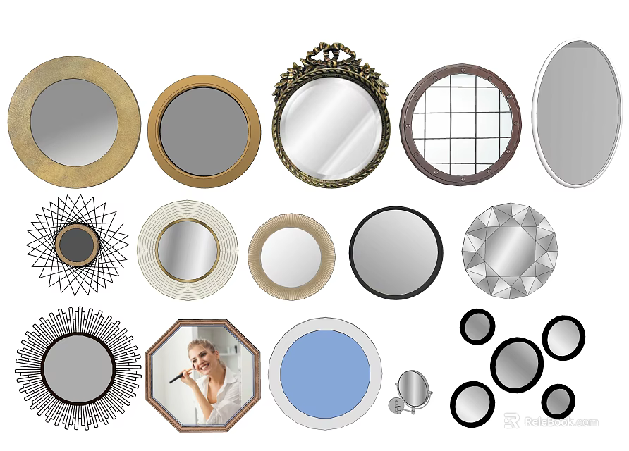 Various Decorative Mirrors With Different Shapes And Frame Styles For Home 3d model 