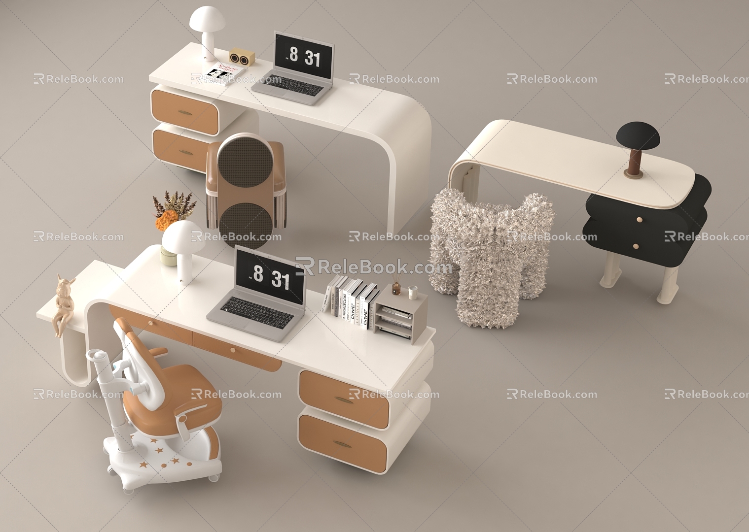 Desk Chair Study Table Children's Study Table Desk 3d model