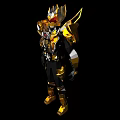 Armored Warrior In Golden Black Armor With Yellow Accents And Red Chest Emblem