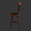 Classic Wooden Bar Stool With Ornate Carved Backrest And Padded Seat Design