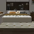 Cozy Bedroom Interior With Platform Bed Yellow Blanket Plush Toys Window Bench And Star Rug