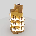 Wooden Wine Cabinet With Hexagonal Shelves Displaying Wine Bottles Modern Design