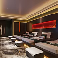 Luxurious SPA Sauna Interior With Comfortable Massage Beds Soft Lighting And Wooden Accents