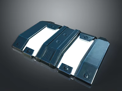 Black And White Metallic Computer Bracket With Multiple Connected Panels And Screw Holes 3d model