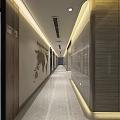 Modern Elevator Hallway With Marble Floor Metal Doors Wall Decor And Lighting 3d model