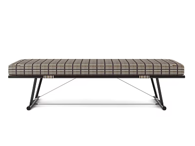 Modern Long Stool With Grid Patterned Seat And Black Metal Legs 3d model