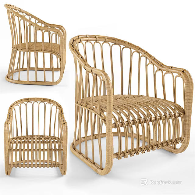 Rattan Dining Chairs with Woven Structure and Natural Tone for Cozy Home Interior 3d model 