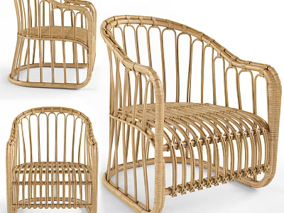 Rattan Dining Chairs with Woven Structure and Natural Tone for Cozy Home Interior 3d model