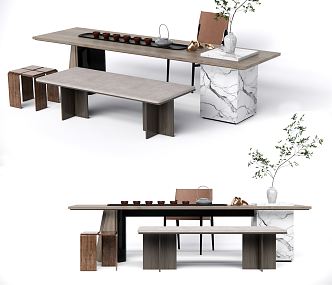 New Chinese Tea Table and Chair 3d model