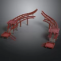Traditional Red Arched Architectural Structure With Symmetrical Split Curved Design And Pillars