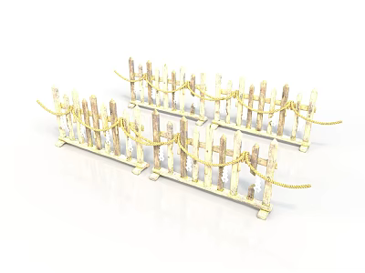 Decorative Wooden Fence Scene Components With Golden Chains And Posts 3d model