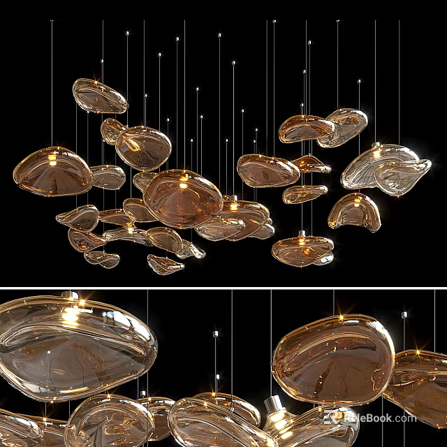 Modern Glass Pendant Lights With Irregular Shapes Hanging In Cluster Design 3d model 