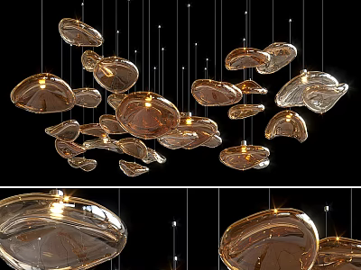 Modern Glass Pendant Lights With Irregular Shapes Hanging In Cluster Design 3d model