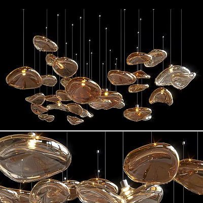 Modern Glass Pendant Lights With Irregular Shapes Hanging In Cluster Design 3d model