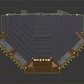 Octagonal Wooden Two Story Building With Blue Roof Balconies Awnings And Lanterns