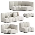 Light Beige Sectional Sofa With Modern Curved Design And Soft Plush Pillows 3d model