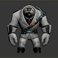 Cartoon Bear in White Uniform with Red Tie Black Shoulder Gear and Blue Accents