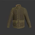 Brown Quilted Jacket Featuring Contrasting Collar Button Front And Pockets 3d model