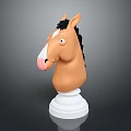 Cartoon Horse Head Sculpture Brown Body With Black Mane Pink Nose And White Base