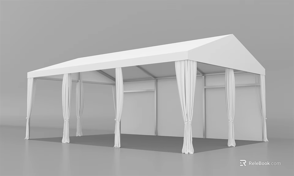Spacious White Canopy With Pillars And Hanging Curtains For Outdoor Events 3d model 