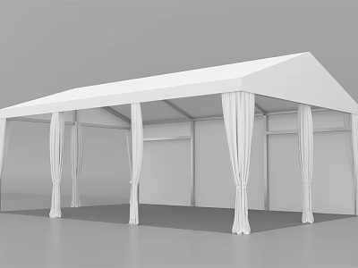 Spacious White Canopy With Pillars And Hanging Curtains For Outdoor Events 3d model