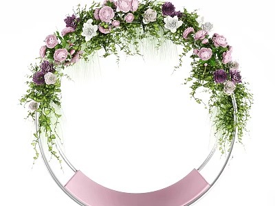 Circular Hanging Chair Adorned With Pink Purple White Flowers Green Leaves Wreath 3d model