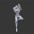 Game Movie Character Pink And White Mech Robot With Gun Standing Pose