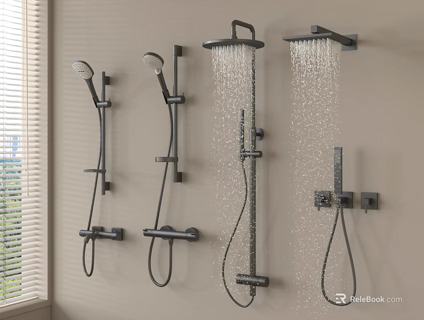 Modern Black Shower Systems With Wall Mounted Handheld And Rain Spray Functions 3d model 