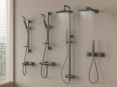 Modern Black Shower Systems With Wall Mounted Handheld And Rain Spray Functions 3d model