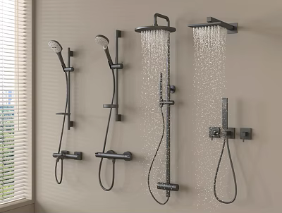 Modern Black Shower Systems With Wall Mounted Handheld And Rain Spray Functions 3d model