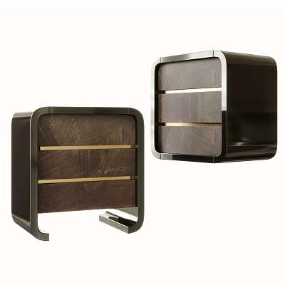 Elegant Modern Nightstand Design Featuring Wooden Panel And Metal Edge Trim Details 3d model