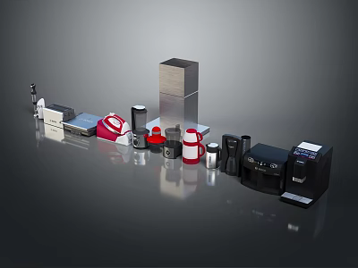 Modern Kitchen Appliances Collection With Coffee Maker Electric Kettle Toaster Microwave And Refrigerator 3d model