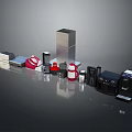 Modern Kitchen Appliances Collection With Coffee Maker Electric Kettle Toaster Microwave And Refrigerator