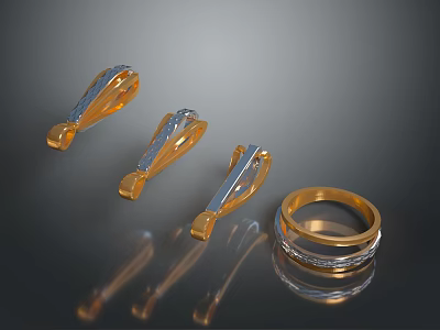 Stylish Clothing Accessories Featuring Gold Silver Pendants And Diamond Ring 3d model