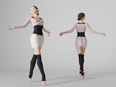 Woman In Ballet Dancing Pose Wearing Leotard Black Corset White Skirt And Pointe Shoes 3d model