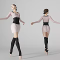 Woman In Ballet Dancing Pose Wearing Leotard Black Corset White Skirt And Pointe Shoes