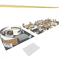 Modern Architectural Model Featuring Circular Structure And Rectangular Building Units