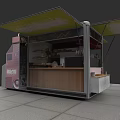 Mobile Coffee Truck With Yellow Awnings Red Exterior Wooden Counter And Pastries
