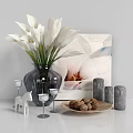 Decorative Ornament Set With White Calla Lilies Dark Vase Floral Painting And Tabletop Decorations