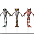 Three Colorful Cartoon Frogs Holding Hands With Unique Patterns And Designs