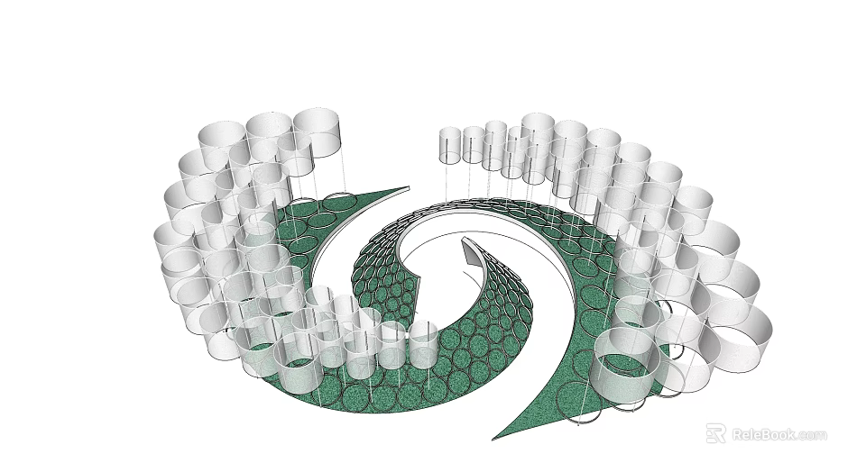 Modern Spiral Pergola Design With Circular Columns And Green Base Structure 3d model 