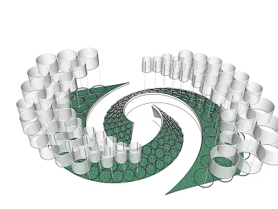 Modern Spiral Pergola Design With Circular Columns And Green Base Structure 3d model